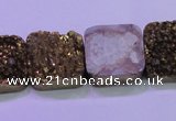 CAG8426 7.5 inches 22*22mm square gold plated druzy agate beads