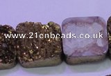 CAG8427 7.5 inches 25*25mm square gold plated druzy agate beads