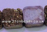 CAG8428 7.5 inches 28*28mm square gold plated druzy agate beads