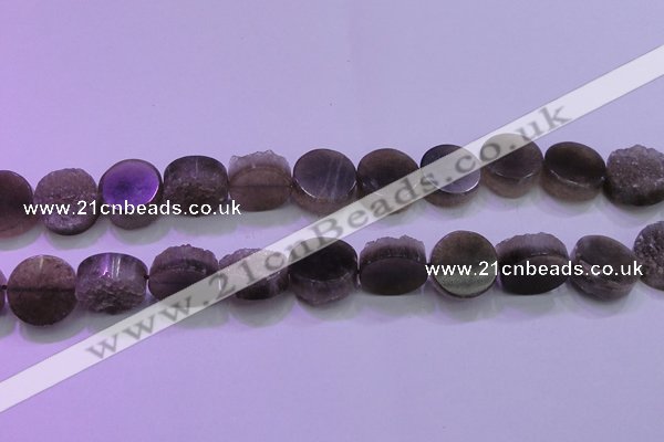 CAG8434 15.5 inches 18mm coin grey druzy agate gemstone beads