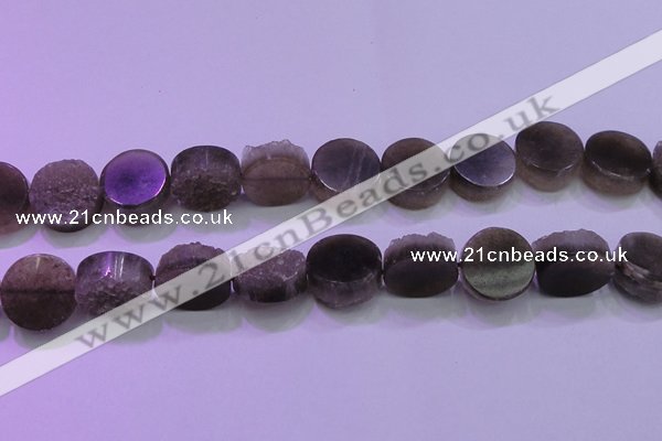 CAG8435 15.5 inches 20mm coin grey druzy agate gemstone beads