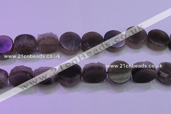 CAG8438 15.5 inches 28mm coin grey druzy agate gemstone beads