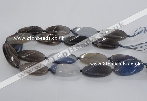 CAG8568 20*40mm faceted & twisted oval grey agate beads wholesale