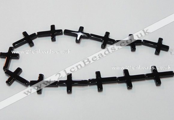 CAG8570 15.5 inches 22*30mm cross black agate gemstone beads