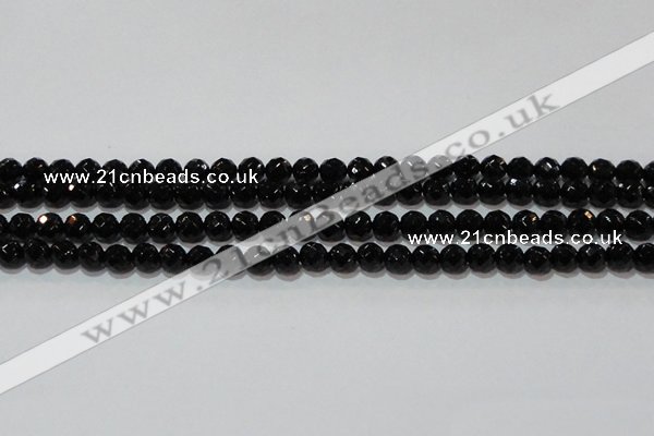 CAG8611 15.5 inches 8mm faceted round black agate gemstone beads