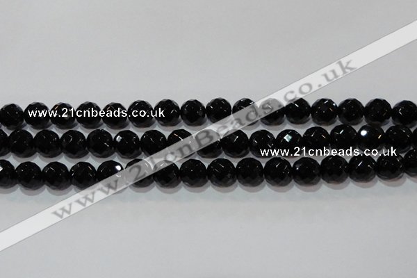 CAG8614 15.5 inches 14mm faceted round black agate gemstone beads