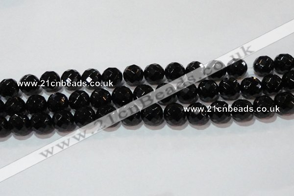 CAG8615 15.5 inches 16mm faceted round black agate gemstone beads