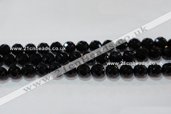 CAG8616 15.5 inches 18mm faceted round black agate gemstone beads