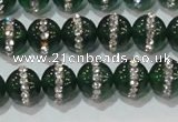 CAG8620 15.5 inches 8mm round green agate with rhinestone beads