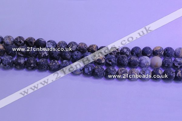 CAG8653 15.5 inches 10mm round matte blue ocean agate beads