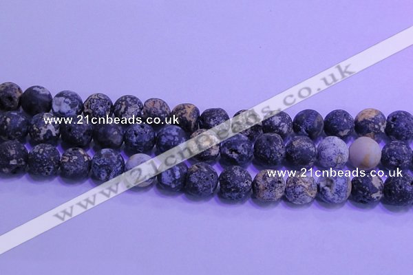 CAG8655 15.5 inches 14mm round matte blue ocean agate beads