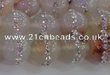 CAG8783 15.5 inches 12mm round agate with rhinestone beads
