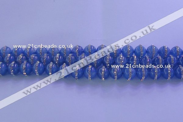CAG8808 15.5 inches 12mm round agate with rhinestone beads