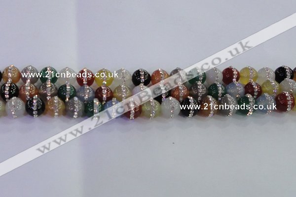 CAG8823 15.5 inches 12mm round agate with rhinestone beads