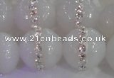 CAG8854 15.5 inches 14mm faceted round agate with rhinestone beads