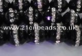 CAG8858 15.5 inches 12mm faceted round agate with rhinestone beads