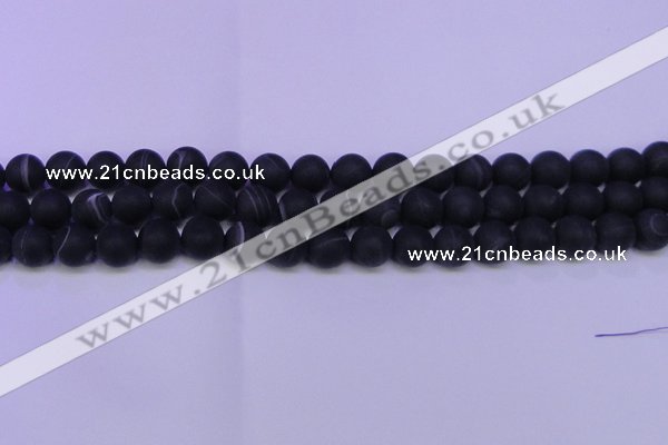 CAG8872 15.5 inches 8mm round matte black line agate beads