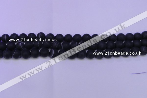 CAG8873 15.5 inches 10mm round matte black line agate beads