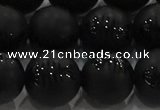 CAG8921 15.5 inches 10mm round matte black agate beads wholesale