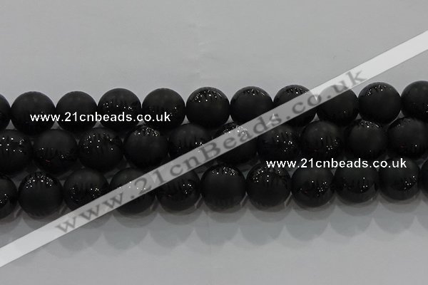 CAG8922 15.5 inches 12mm round matte black agate beads wholesale