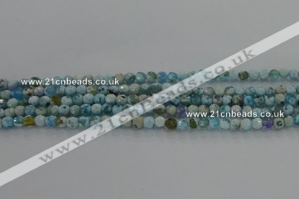 CAG8936 15.5 inches 4mm faceted round fire crackle agate beads