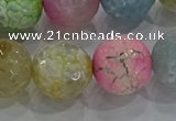 CAG8952 15.5 inches 14mm faceted round fire crackle agate beads