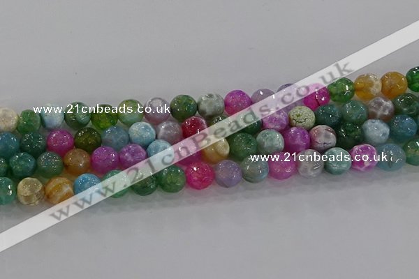 CAG8956 15.5 inches 8mm faceted round fire crackle agate beads