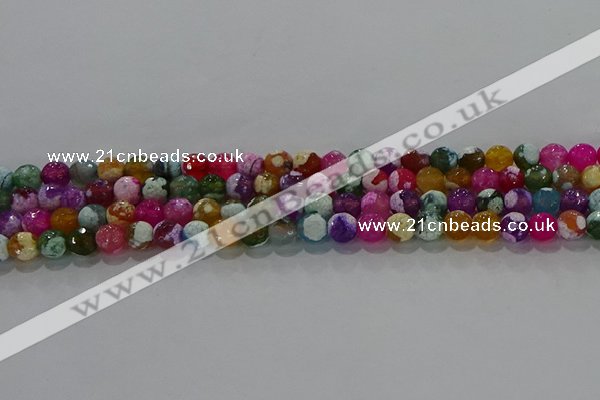 CAG8986 15.5 inches 4mm faceted round fire crackle agate beads