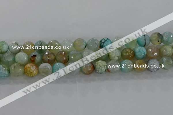 CAG8995 15.5 inches 8mm faceted round fire crackle agate beads