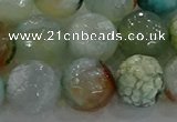 CAG8998 15.5 inches 14mm faceted round fire crackle agate beads