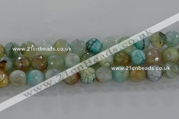 CAG8998 15.5 inches 14mm faceted round fire crackle agate beads