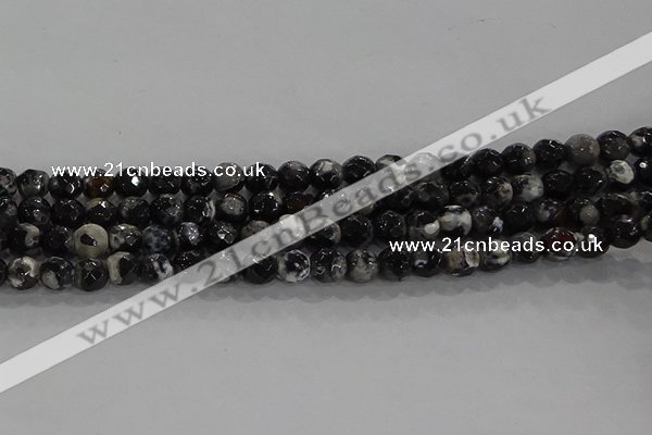 CAG9028 15.5 inches 4mm faceted round fire crackle agate beads