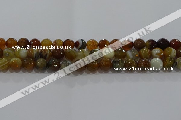 CAG9214 15.5 inches 10mm faceted round line agate gemstone beads