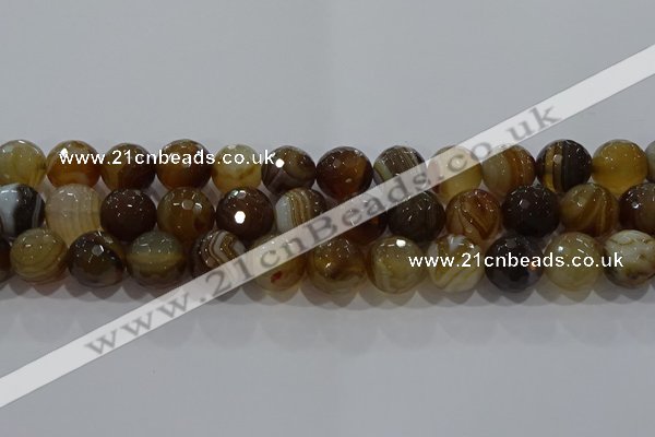 CAG9215 15.5 inches 12mm faceted round line agate gemstone beads