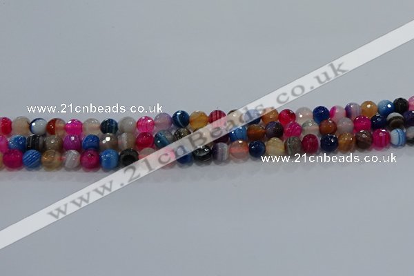 CAG9255 15.5 inches 4mm faceted round line agate beads wholesale