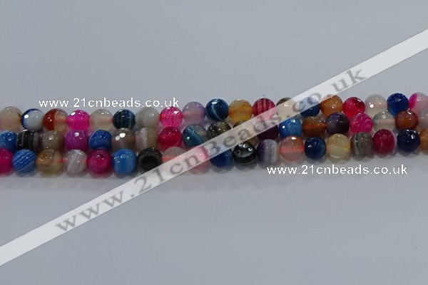 CAG9257 15.5 inches 8mm faceted round line agate beads wholesale