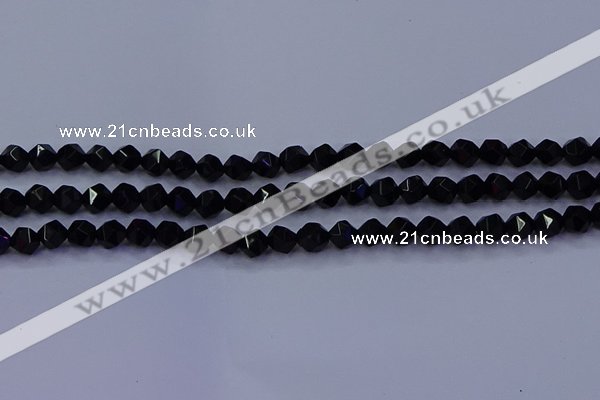 CAG9351 15.5 inches 6mm faceted nuggets black agate beads