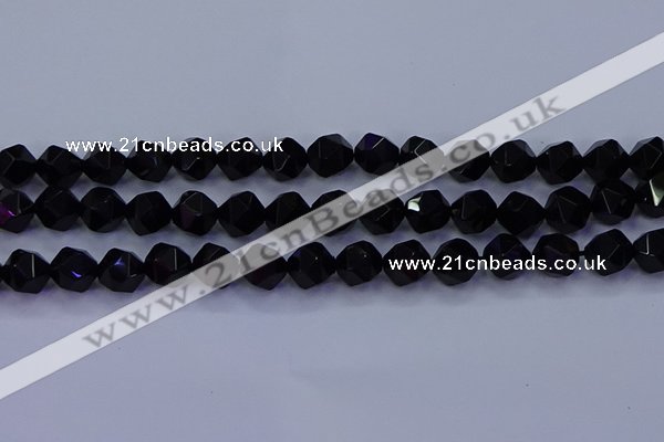 CAG9353 15.5 inches 10mm faceted nuggets black agate beads