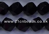 CAG9355 15.5 inches 14mm faceted nuggets black agate beads