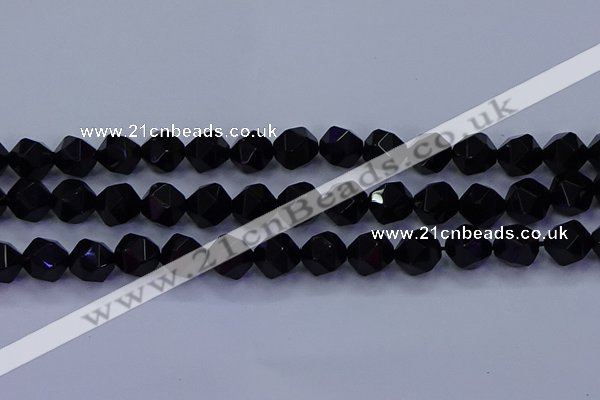 CAG9355 15.5 inches 14mm faceted nuggets black agate beads