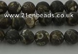 CAG9381 15.5 inches 6mm round matte turritella agate beads