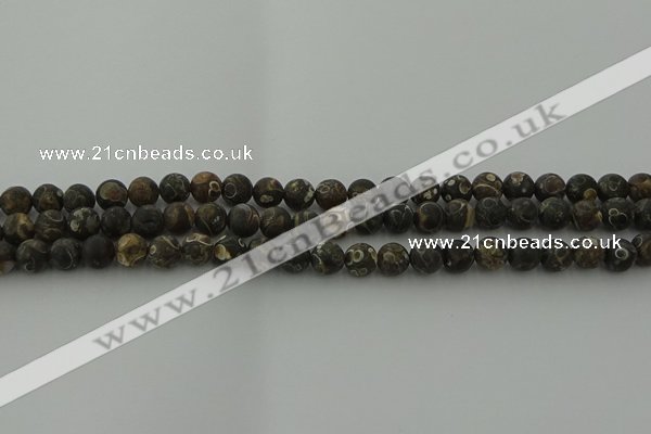 CAG9381 15.5 inches 6mm round matte turritella agate beads