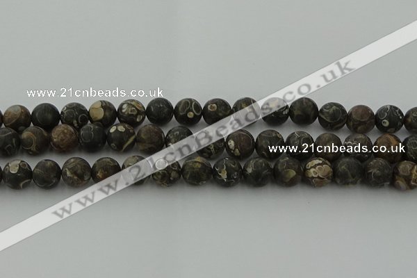 CAG9384 15.5 inches 12mm round matte turritella agate beads