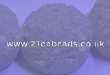 CAG9436 7.5 inches 35mm coin white plated druzy agate beads