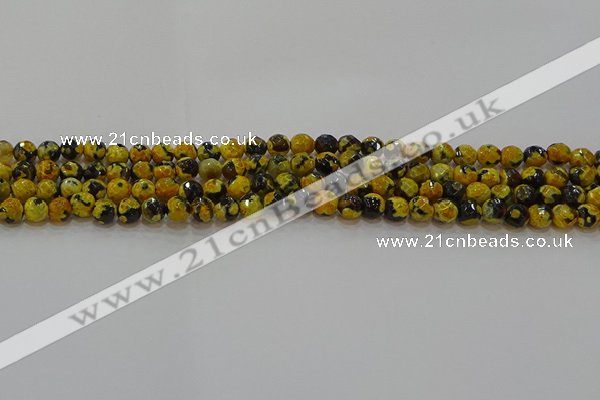 CAG9451 15.5 inches 6mm faceted round fire crackle agate beads