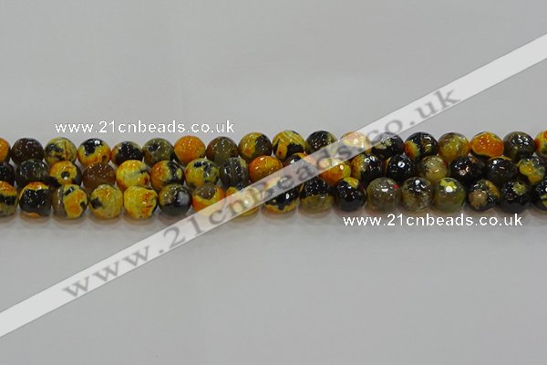 CAG9453 15.5 inches 10mm faceted round fire crackle agate beads