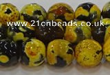 CAG9454 15.5 inches 12mm faceted round fire crackle agate beads