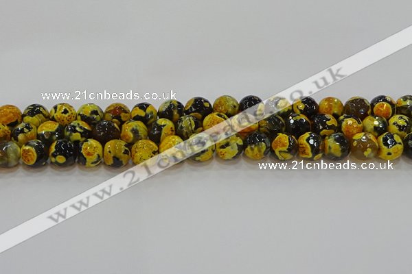 CAG9454 15.5 inches 12mm faceted round fire crackle agate beads