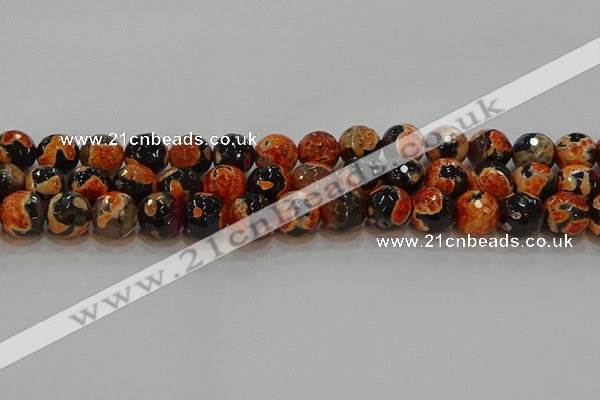 CAG9459 15.5 inches 12mm faceted round fire crackle agate beads