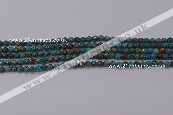 CAG9480 15.5 inches 4mm faceted round blue crazy lace agate beads